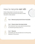 Instruction guide for recycling Nude Ingrown Hair Oil bottles with icons for removing pump, rinsing bottle, and recycling the bottle, on a beige background