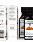 Two Sea Buckthorn Oil bottles with packaging details