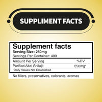 Supplement facts for Golden Mountains Shilajit