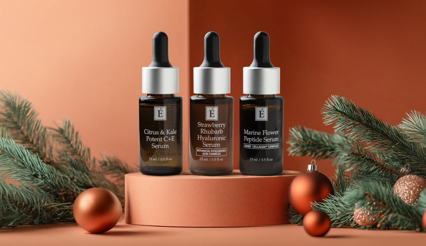 Eminence Organic serums trio with festive pine branches