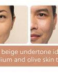 Medium shade swatch of Eminence Sun Defense Minerals SPF 30 with examples of suitable skin tones, ideal for warm and olive complexions.