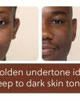 Comparison of Deep shade mineral sunscreen on various deep skin tones, showcasing rich golden undertones for a flawless match.
