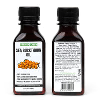 Front and back view of Sea Buckthorn Oil bottles